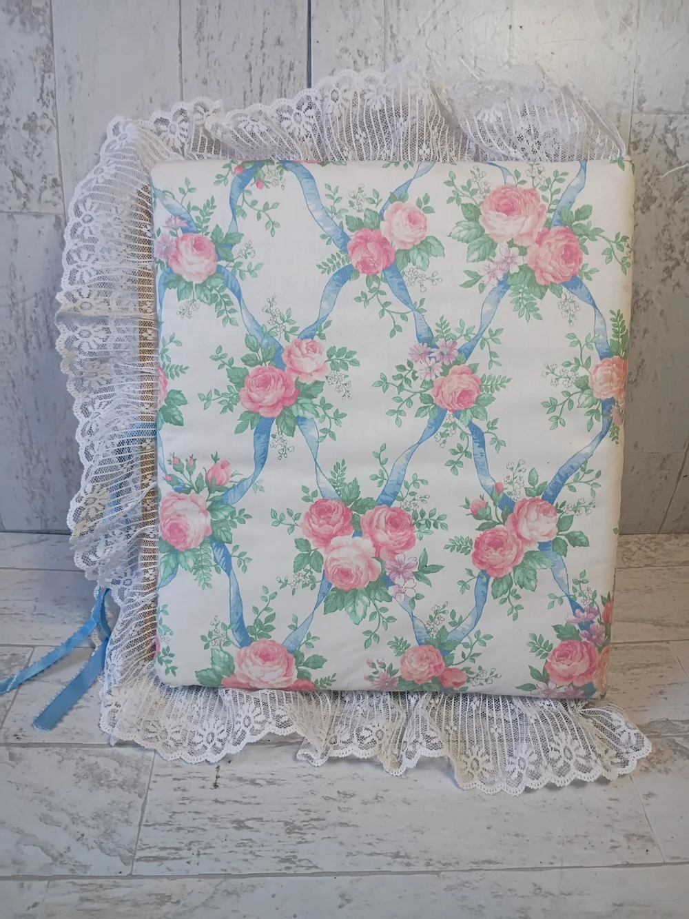 Vintage Album Hand Made Floral Lace Cottagecore Romantic  in Cream, Pink & Blue
